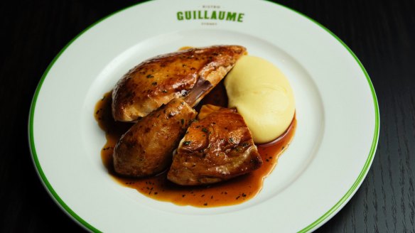 Half roasted chicken with Paris mash at Bistro Guillaume, Sydney.
