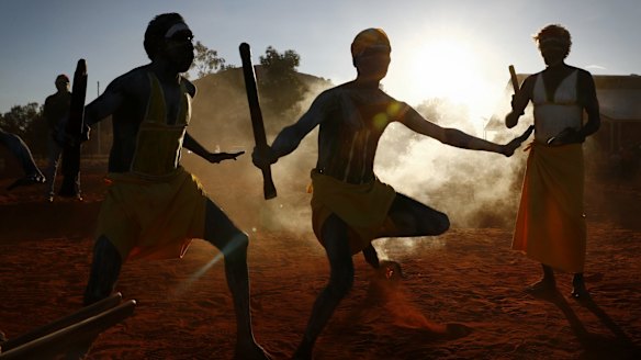 Gumatj clan leaders at the opening of the First Nations national convention in Uluru.