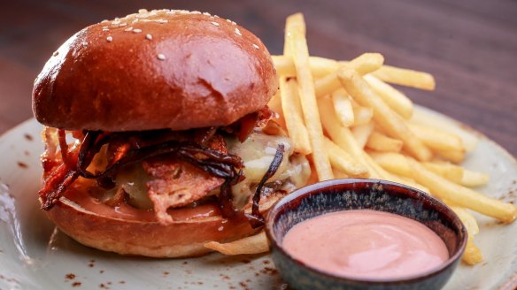 Brioche burger and shoestring fries.