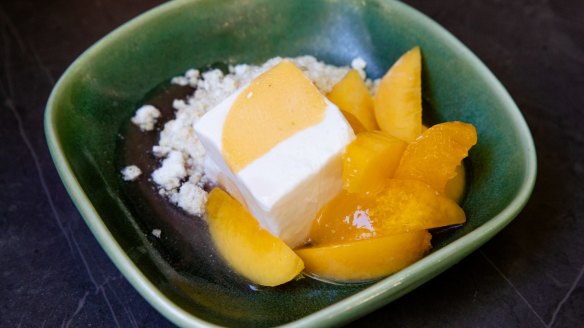 Macerated peach and coconut sorbet.