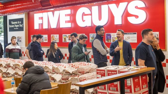 Five Guys stores attract queues around the world, such as at this Southbank outlet.