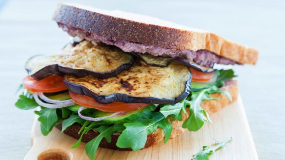 Grilled eggplant sandwich.