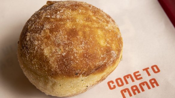 Bomboloni filled with creme patissiere, citrus marmalade and lemon verbena. 