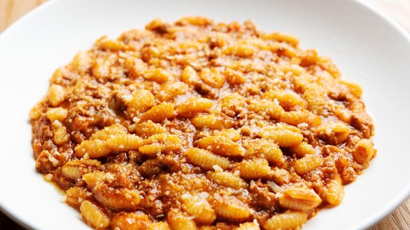 Gnocchetti-like Sardinian malloreddus shells with pork sausage ragu and pecorino.