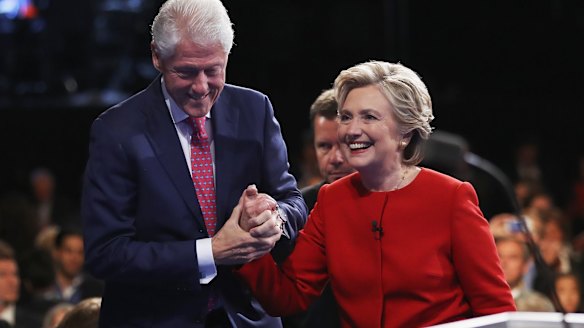 Democratic presidential nominee Hillary Clinton with her husband and former US president Bill Clinton.