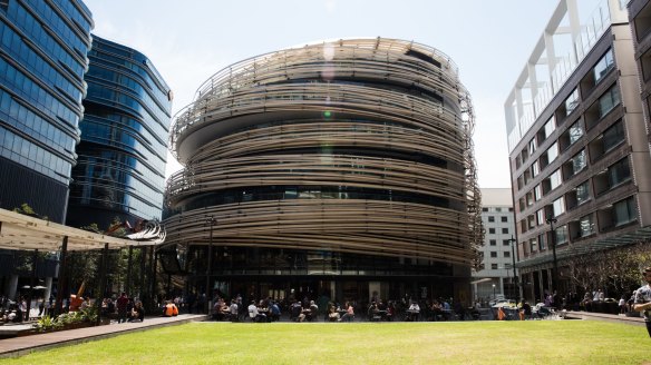 The Darling Exchange is a spiralling hive-shaped building in Darling Square.