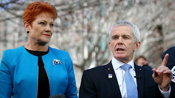 The report says One Nation's four senators - including Pauline Hanson and Malcolm Roberts - were elected on the back of a platform which included ceasing Muslim immigration.