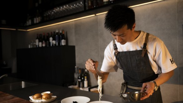 Restaurant Ka chef-owner Zac Ng preparing his calamari dish. 