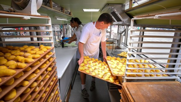 Doughnuts waiting to be cooked at the American Doughnut Kitchen.