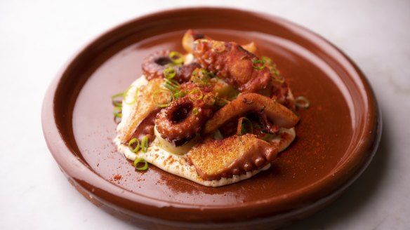 Pulpo a la Gallega, grilled octopus and potatoes with smoky paprika and creamy aioli.