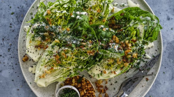 Adam Liaw's grilled gem lettuce with anchovy vinaigrette