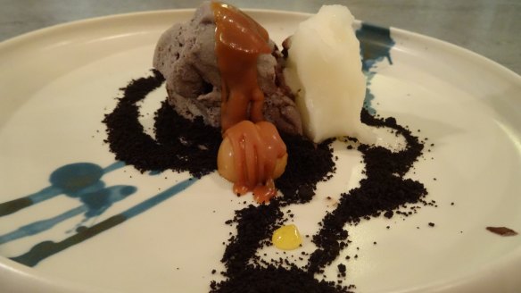 Chocolate H2O dessert with yuzu sorbet at 2am.