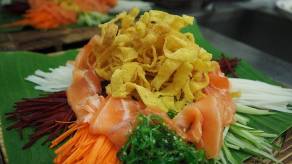 Vietnamese prosperity salad with salmon from Pho Nom. 