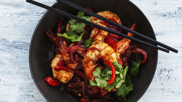 Neil Perry's spicy tamarind prawn stir-fry.