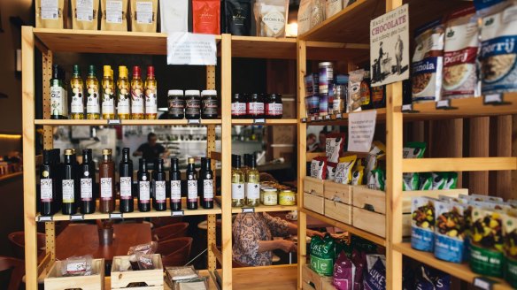 The deli out the front stocks fresh bread, olives, oils, organic milk, coffee and spreads.