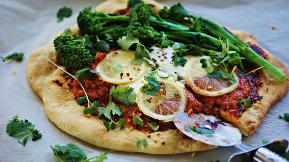 Harissa, broccolini and lemon pizza.