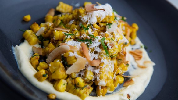 Drinking snacks beyond the slider:  corn, jalapeno aioli and toasted coconut. 