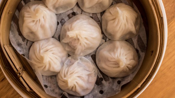 A basket of xiao long bao at Shanghai Street.