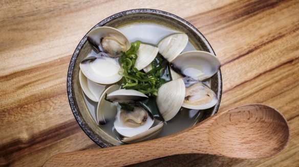 Sake-steamed baby clams.