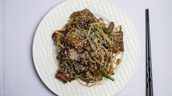 Fried rice noodles with wagyu beef  is a heartier version of Cantonese beef hor fun.