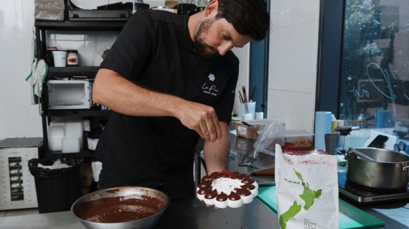 "It's still only me in the kitchen," says Vanier, who uses high-end ingredients such as Valrhona chocolate to make his pavlovas.