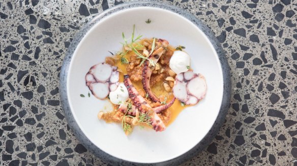 Grilled octopus, romesco and yuzu with brown butter from Blanca.