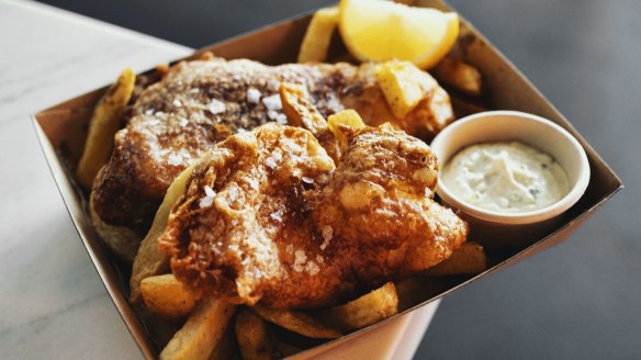 Battered fish and chips.