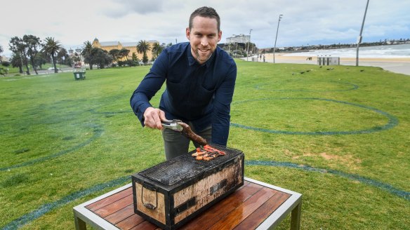 Chef Matt Dawson from Republica cooking on a portable hibachi grill.