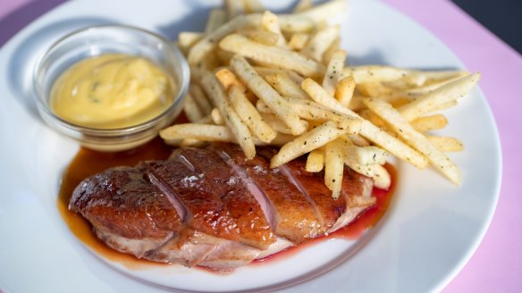 Duck frites: Juicy fingers of crisp-skinned, pink-tinged, dry-aged duck breast with golden fries.
