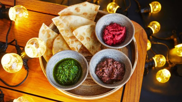 A trio of colourful dips. 