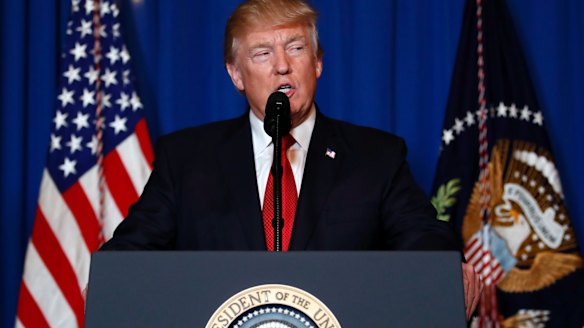 President Donald Trump speaks at Mar-a-Lago in Palm Beach after the US fired a barrage of cruise missiles into Syria.