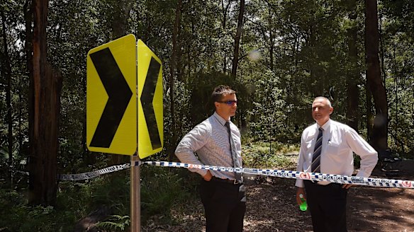 Homicide squad detectives at the crime scene in the Royal National Park.