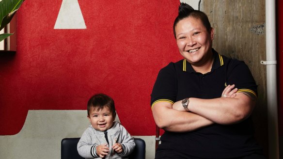 Chef Jerry Mai with her young son Harry.