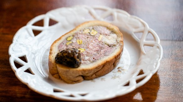 Duck pâté in bread and brandy.