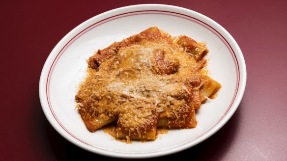 Paccheri with spicy vodka and cream sauce.