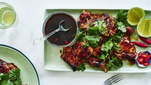 Barbecued chicken with oyster sauce dressing.