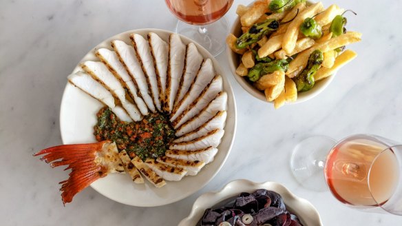 Coral trout for two, with fries and salad.