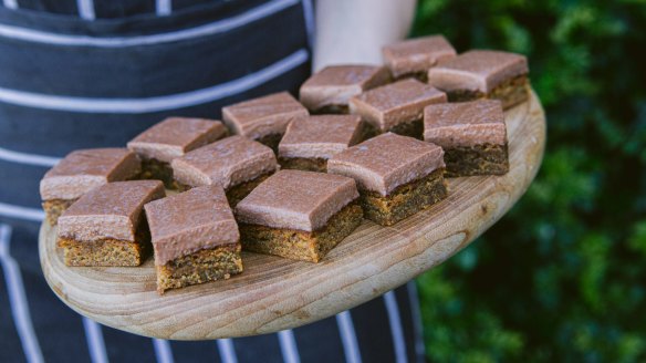 Chocolate gingerbread slice.