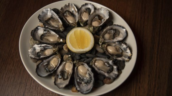 There are at least four varieties of oysters available on any given day.
