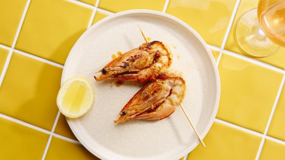 The menu focuses on Australian favouries, such as barbecue prawn skewers.
