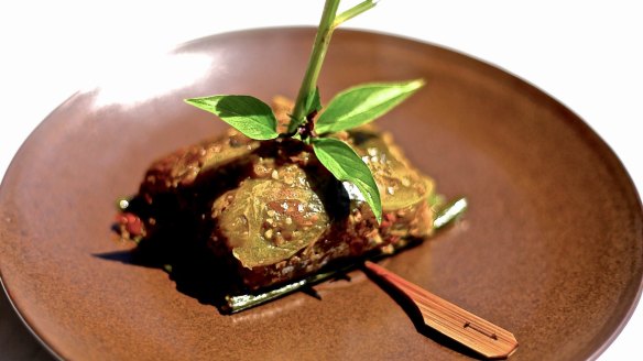 Pumpkin pudding with palm sugar syrup and coconut cream at Four Seasons Ubud.