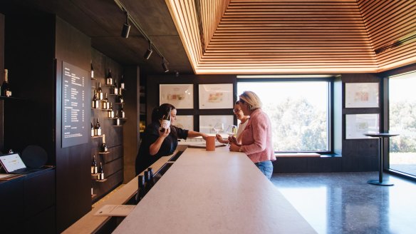 The tasting space at Ten Minutes by Tractor is slick and welcoming all at once. 