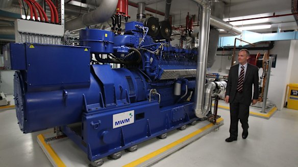 A trigeneration plant at Coca-Cola Place in North Sydney in 2011. The engine produces electricity, heat and cooling, which can be used for air-conditioning.