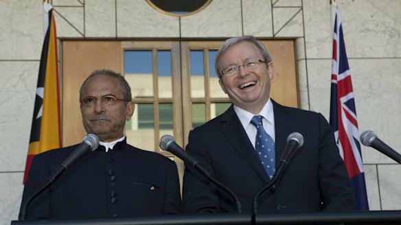 Jose Ramos-Horta, then president of East Timor, and then prime minister Kevin Rudd in Canberra in 2010.