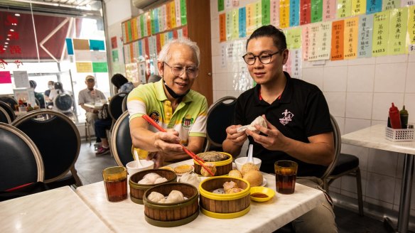 Kong Choi Leung (left) and son Andrew at Hong Kong Dim Sum in Glen Waverley.