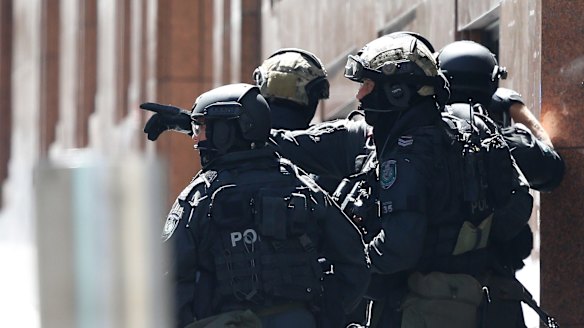 Heavily armed police in Martin Place. 