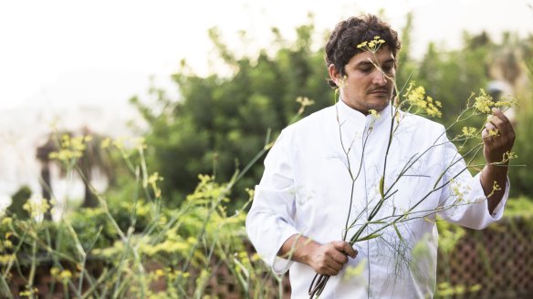 Chef Mauro Colagreco gathering fennel for the Mirazur menu.