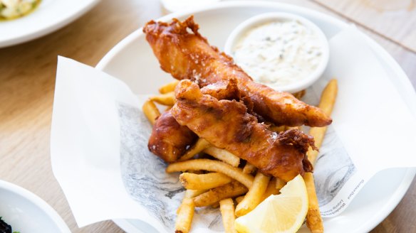 A classic bowl of fish and chips.
