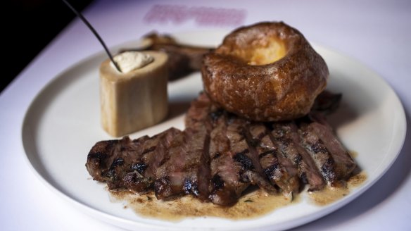 Rose Mallee British breed steak with horseradish cream and Yorkshire pudding.