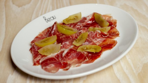 Jamon Iberico with preserved tomato.